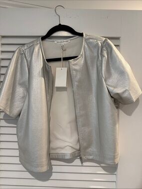 MELISSA NEPTON Metallic Silver Short-Sleeve Zip Jacket